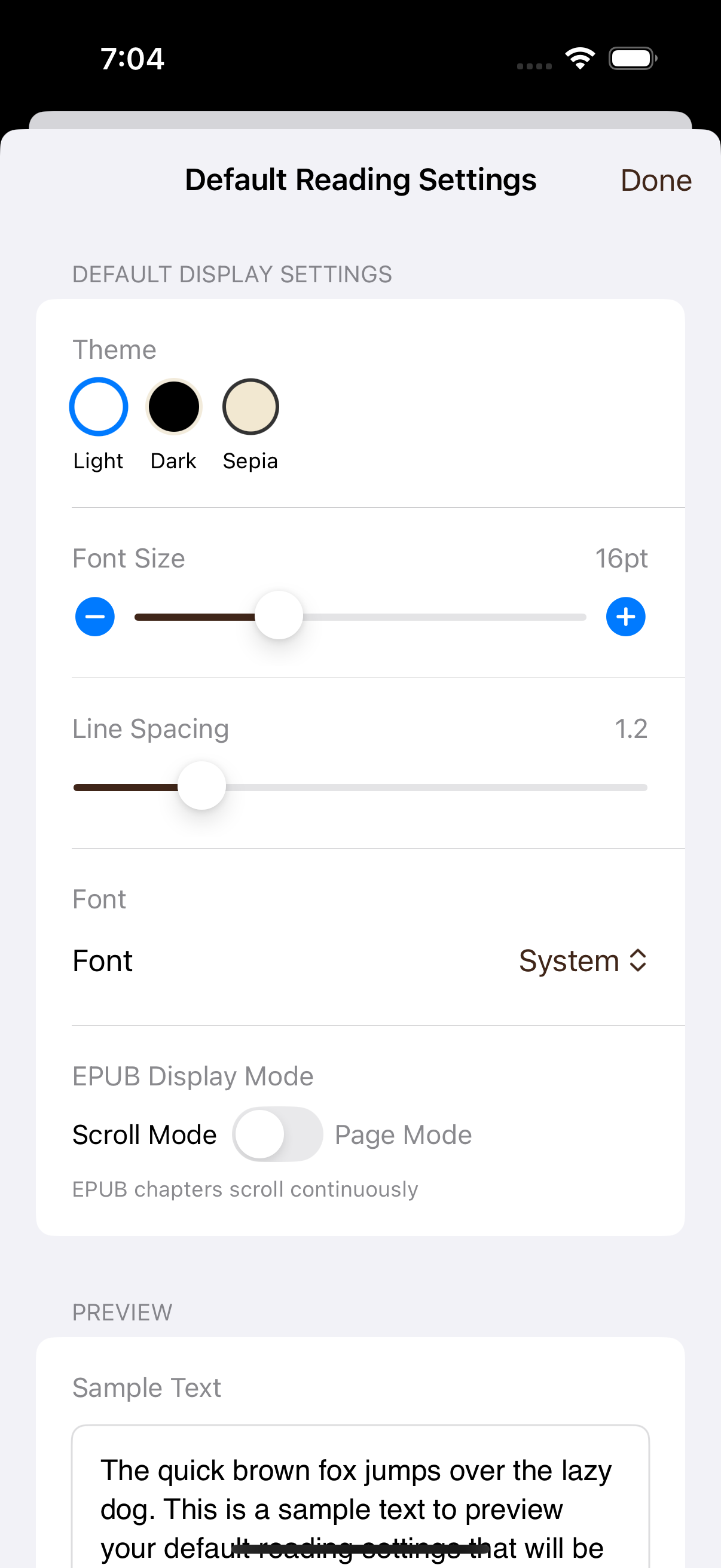 Settings - customize your reading experience